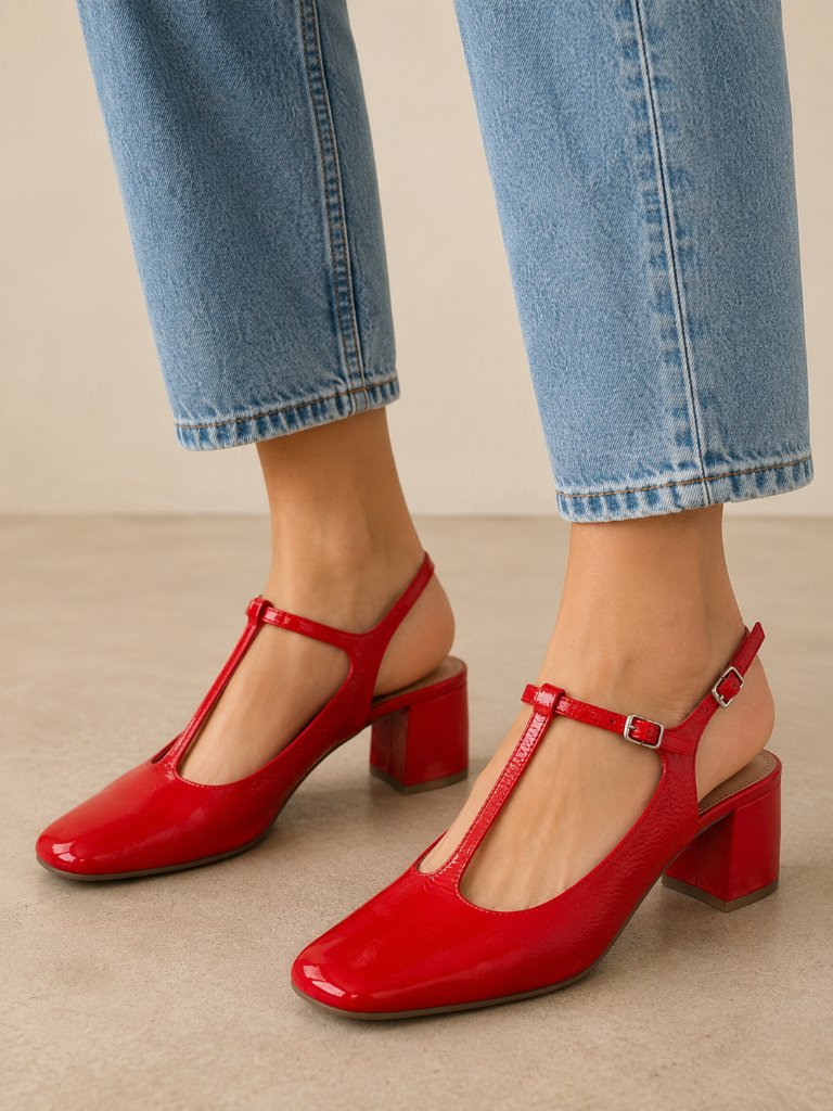 Anthropologie Bibi Lou Red Patent Leather Slingback Heels Size Eu 40 Us 9 Nwot